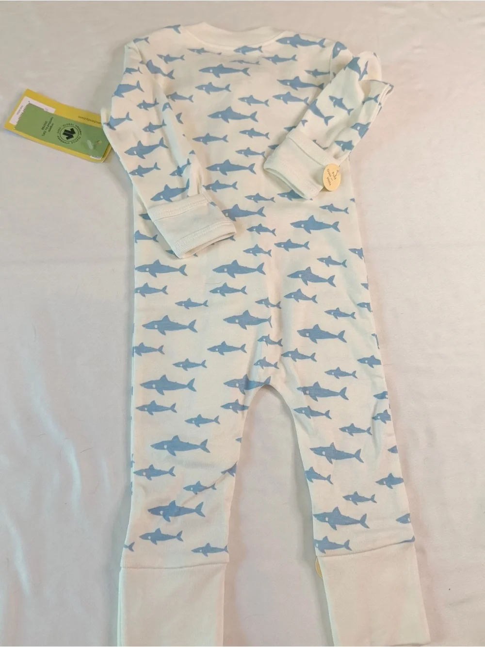 NWT Monica + Andy Baby Zip Footless Sleeper 3-6M Shark Print Organic Cotton Pjs